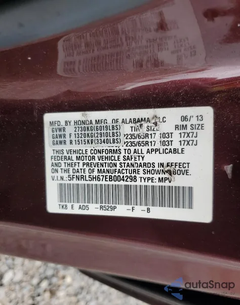 2014 Honda Odyssey Exl из США, поврежденный, VIN 5FNRL5H67EB004298